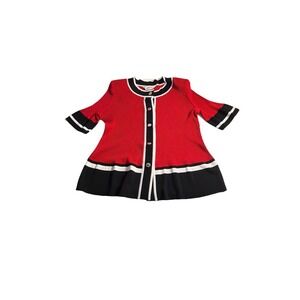 Exclusively Misook Button Sweater Cardigan Jacket Red Black XL Short Sleeve